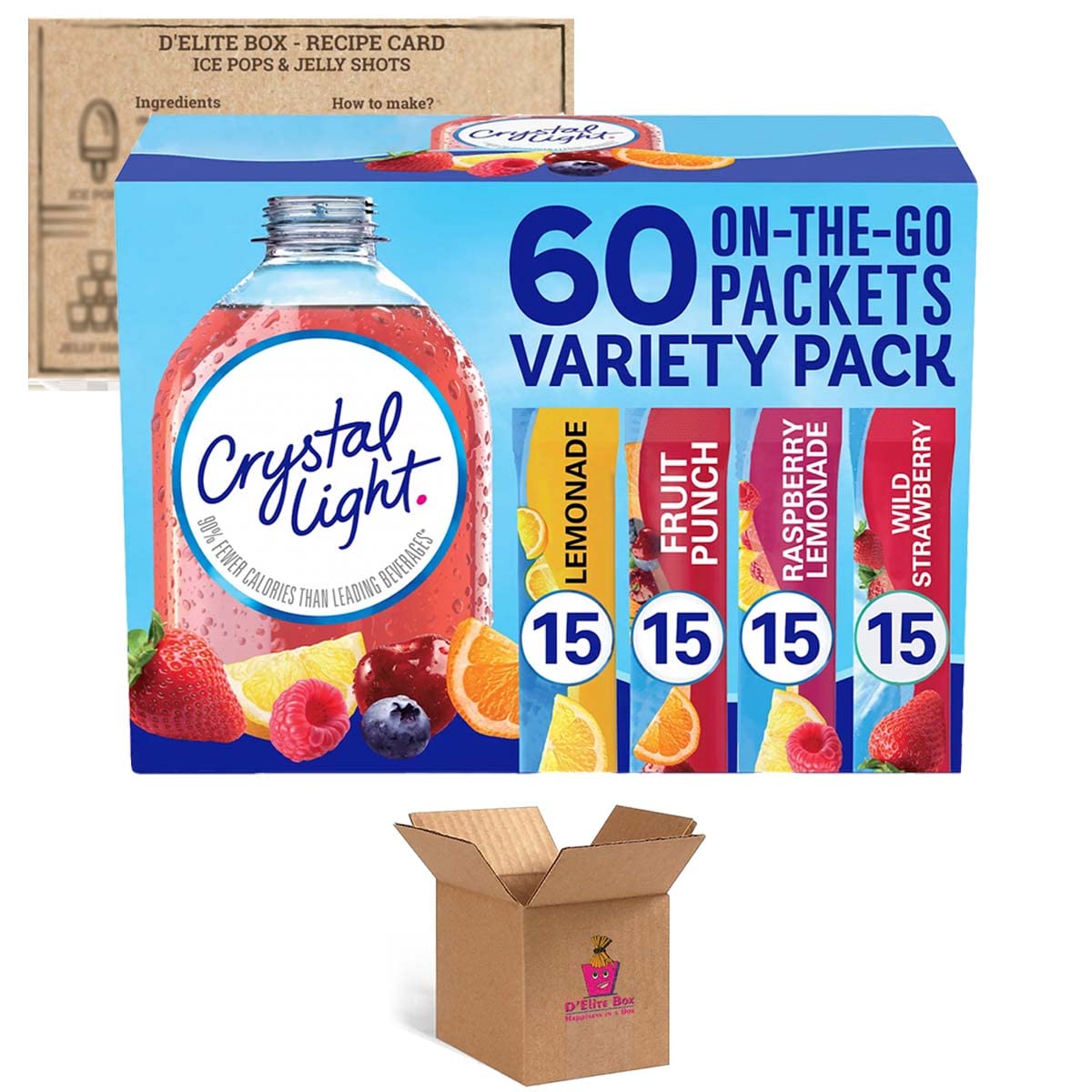 Sugar-Free Lemonade Fruit Punch Raspberry Lemonade Wild Strawberry Powdered Drink Singles Variety Pack, 60 Count P1901