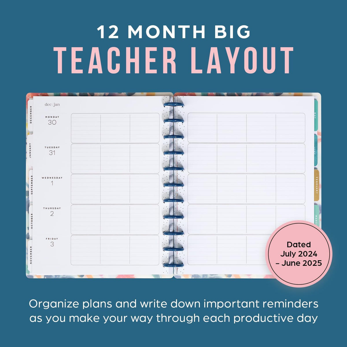 12-Month Academic Planner, July 2024–June 2025, Big Size, 72 Pages, 8 1/2" x 11" M83725