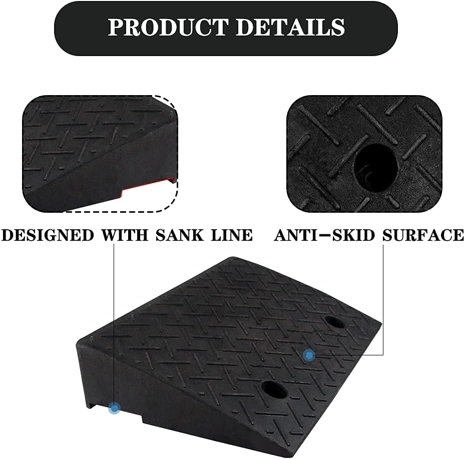 2 PCS 4'' Rubber Curb Ramps Heavy Duty Threshold Ramp C6177