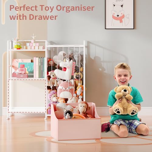 2-Tier White Stuffed Animal Storage Bookshelf with Toy Organizer Y51000