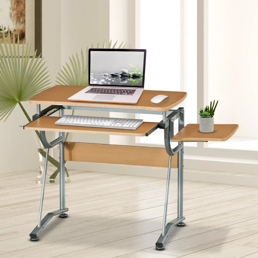 Compact Computer Desk with Side Shelf and Keyboard Panel P76397