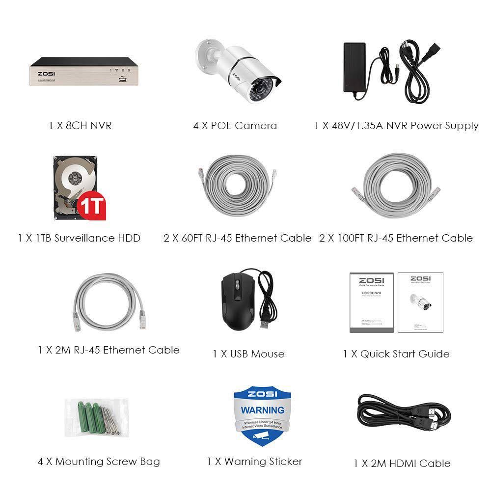 1080p PoE 8-Channel 1TB Hard Drive DVR Security Camera System with 4-Wired Bullet Cameras V3978