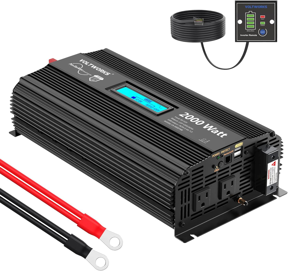 2000Watt DC 12V to 120V AC Car Power Inverter with 2 AC Outlets and LCD Display D178478