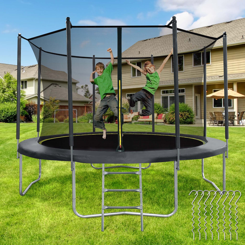 10FT Trampoline with Enclosure Net, Spring Cover, Ladder, Wind Stakes, 330lbs Weight Capacity C751463
