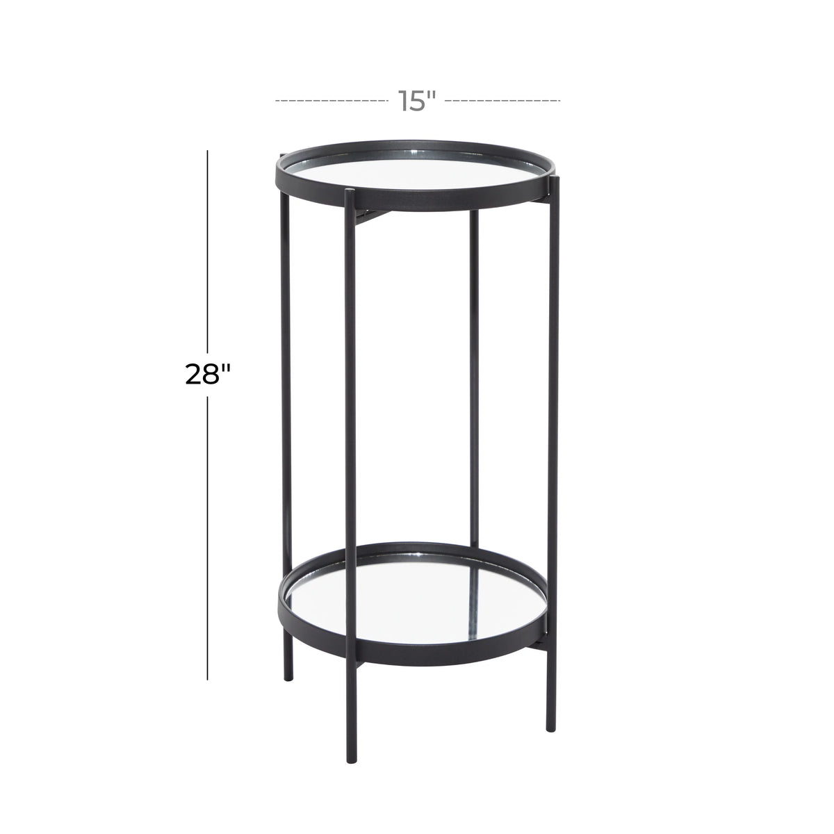 15" x 28" Black Metal 2 Level Accent Table with Mirrored Glass Top M45540