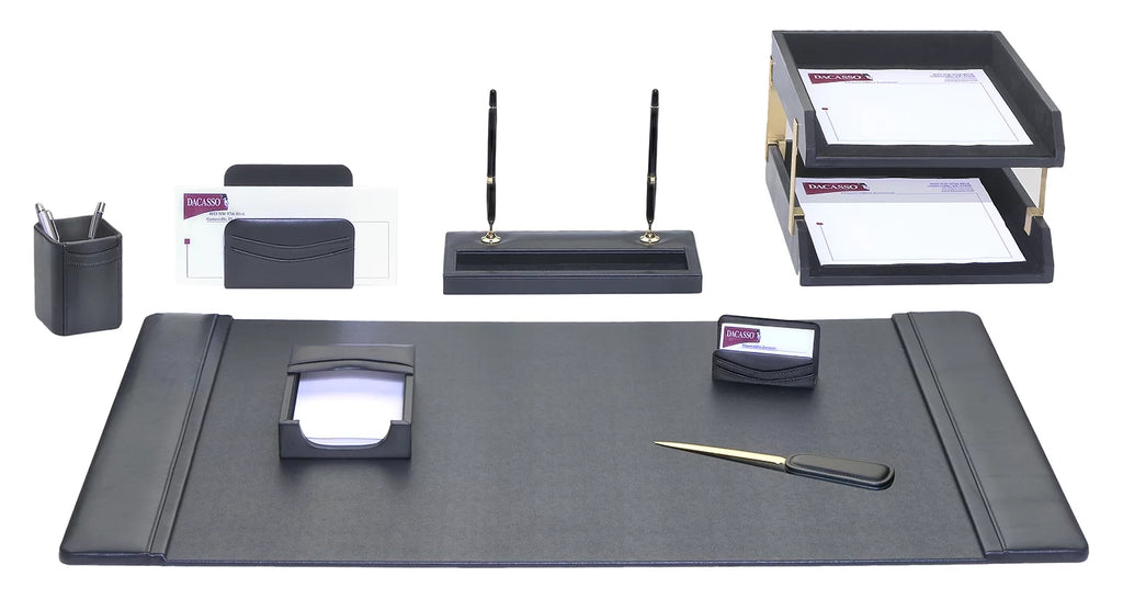 Black Leather 10-Piece Desk Set V941