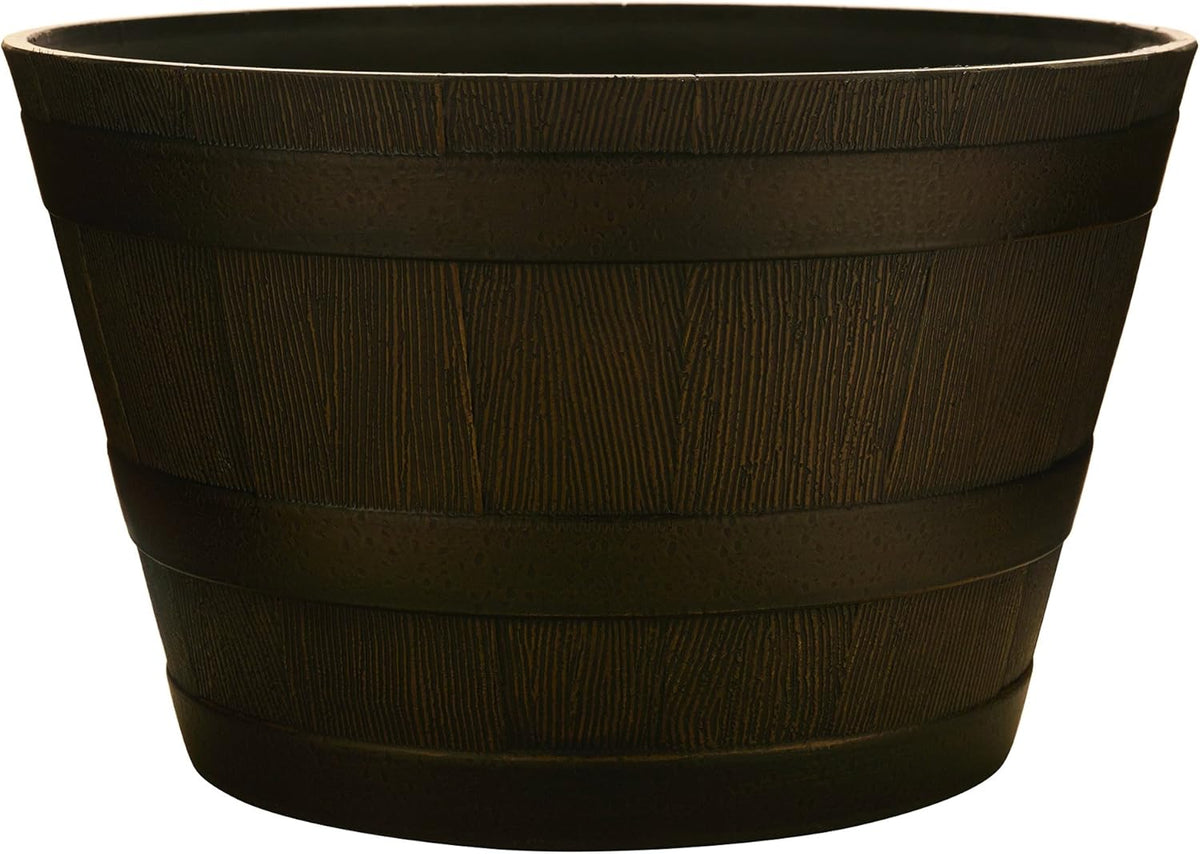 20.5" Resin Whiskey Barrel Planter, Kentucky Walnut Brown O205
