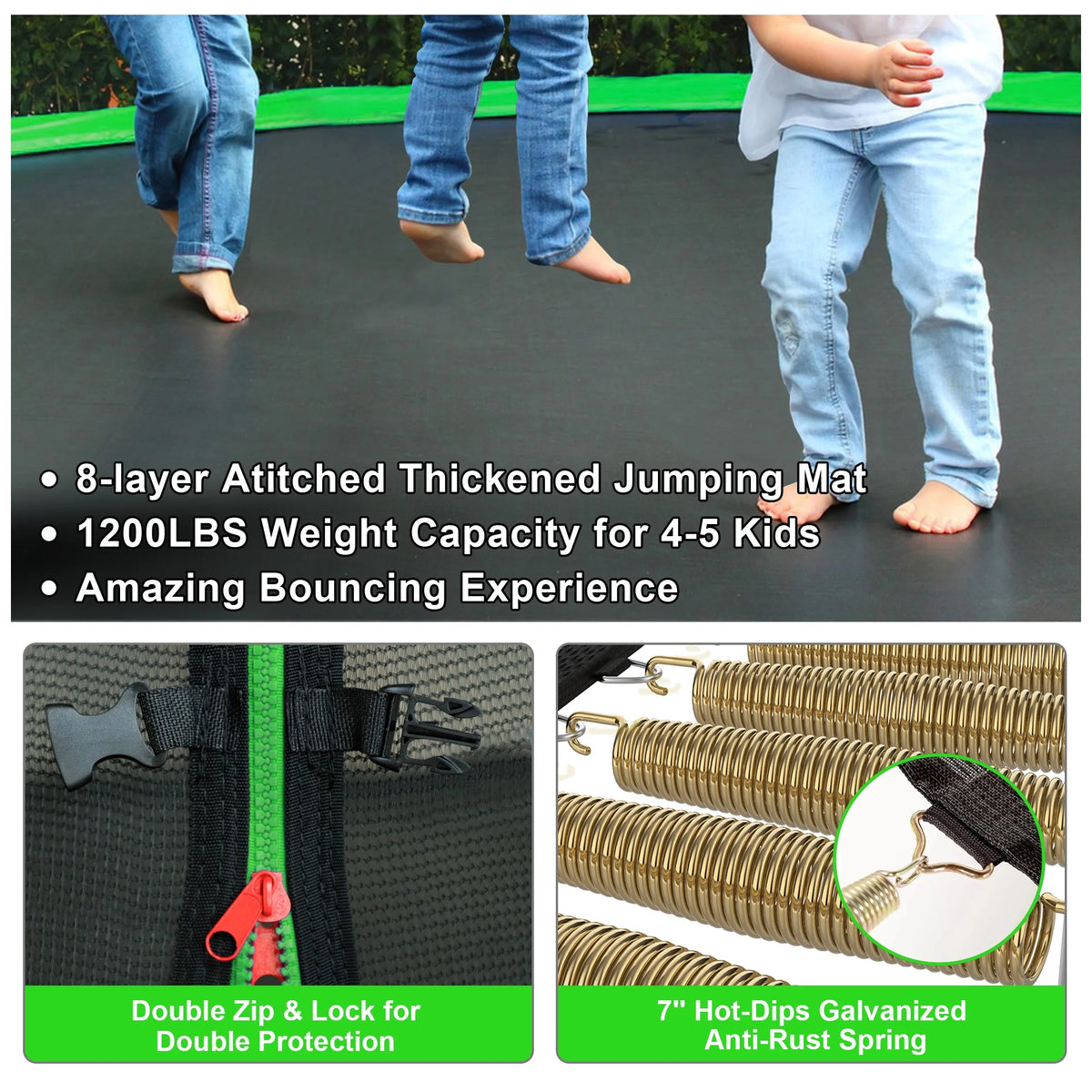 12FT 14FT Trampoline with Enclosure, Basketball Hoop, LED Light and Sprinkler B3775