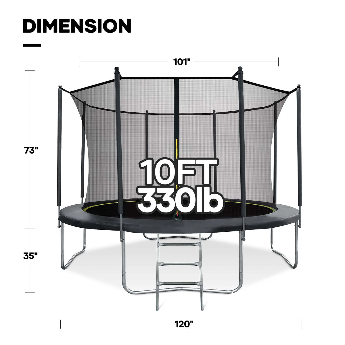 10FT Trampoline with Enclosure Net, Spring Cover, Ladder, Wind Stakes, 330lbs Weight Capacity C751463