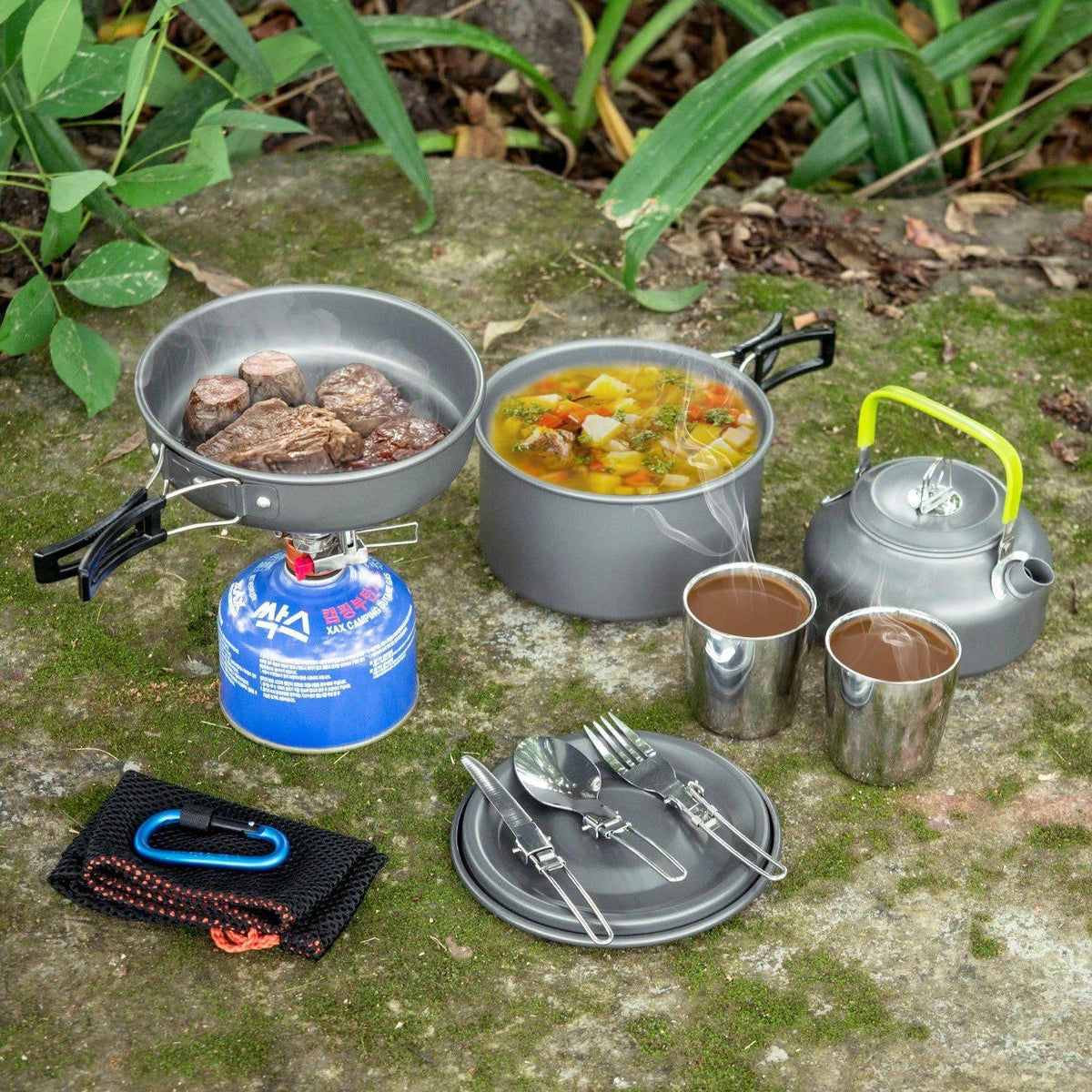 12-Piece Camping Cookware Mess Kit with Mini Stove X684770