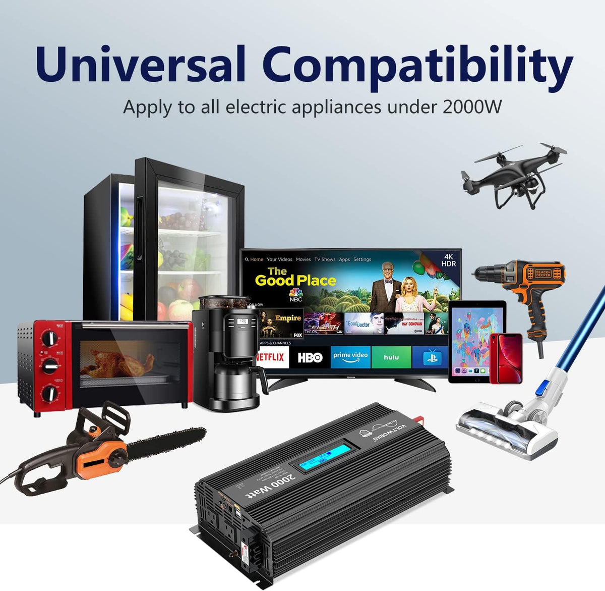 2000Watt DC 12V to 120V AC Car Power Inverter with 2 AC Outlets and LCD Display D178478