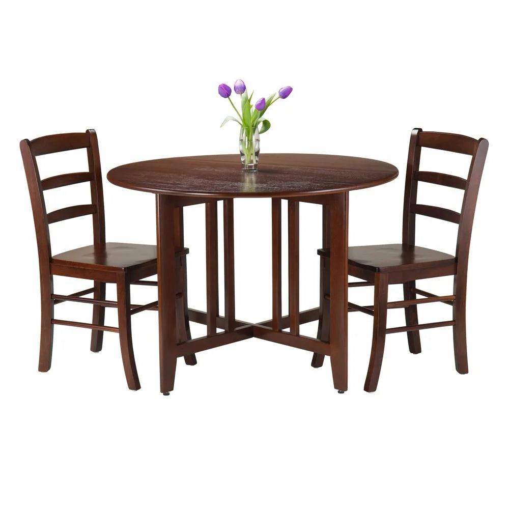 3-Pc Dining Set with Drop Leaf Table and 2 Chairs, Walnut Finish K4916