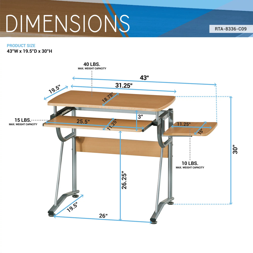 Compact Computer Desk with Side Shelf and Keyboard Panel P76397