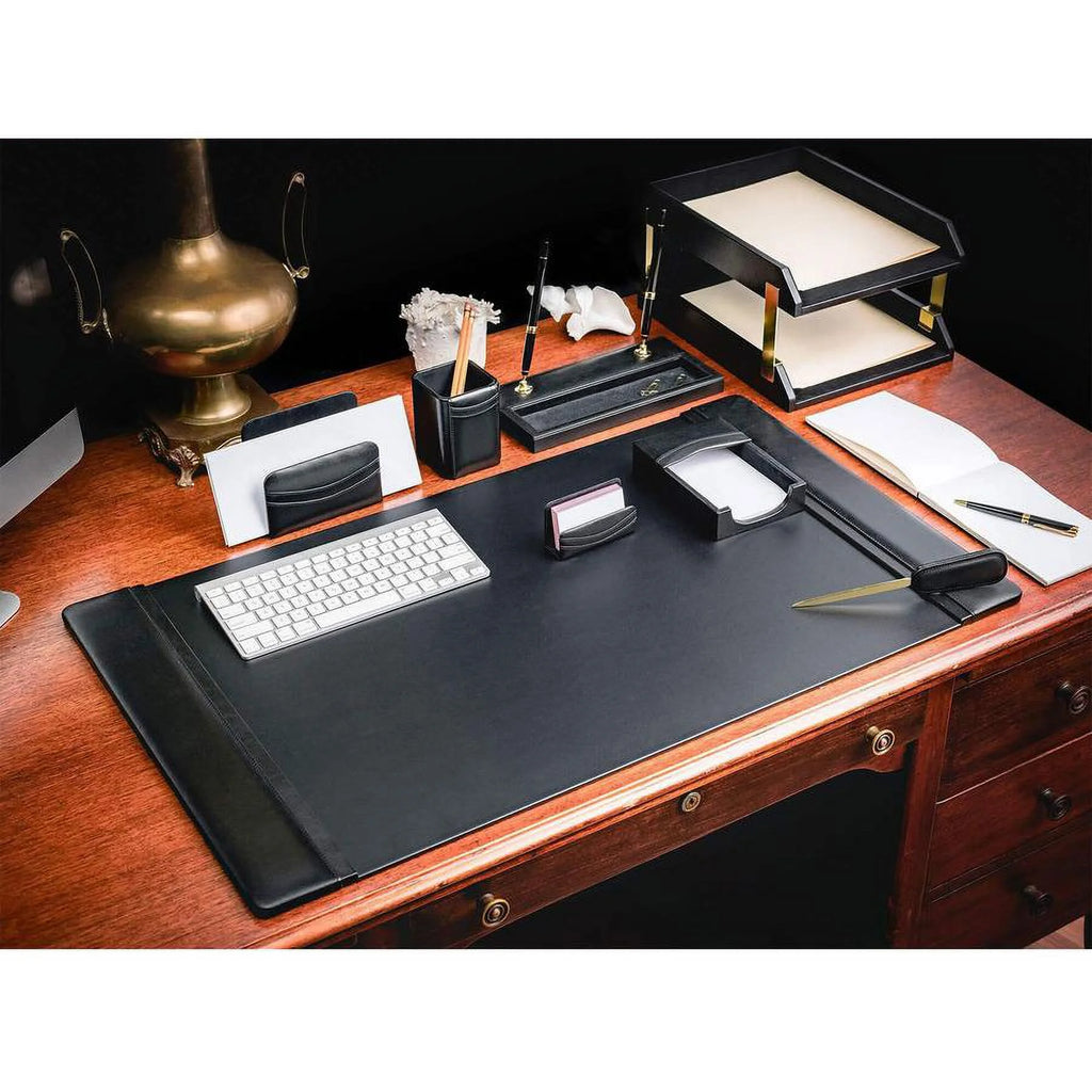 Black Leather 10-Piece Desk Set V941