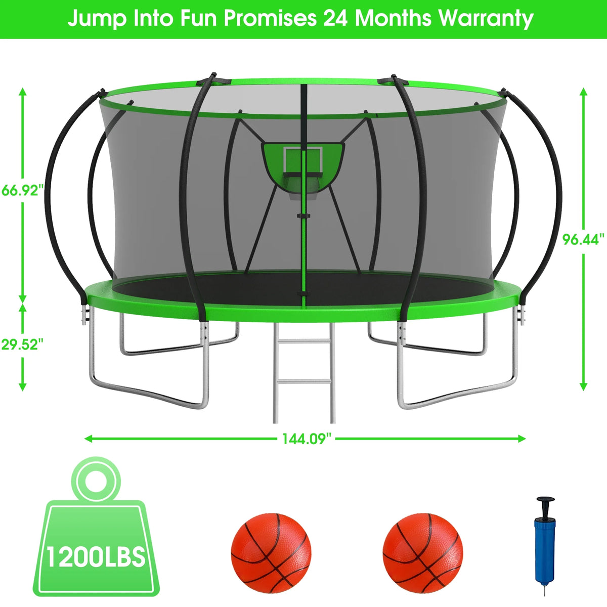 12FT 14FT Trampoline with Enclosure, Basketball Hoop, LED Light and Sprinkler B3775