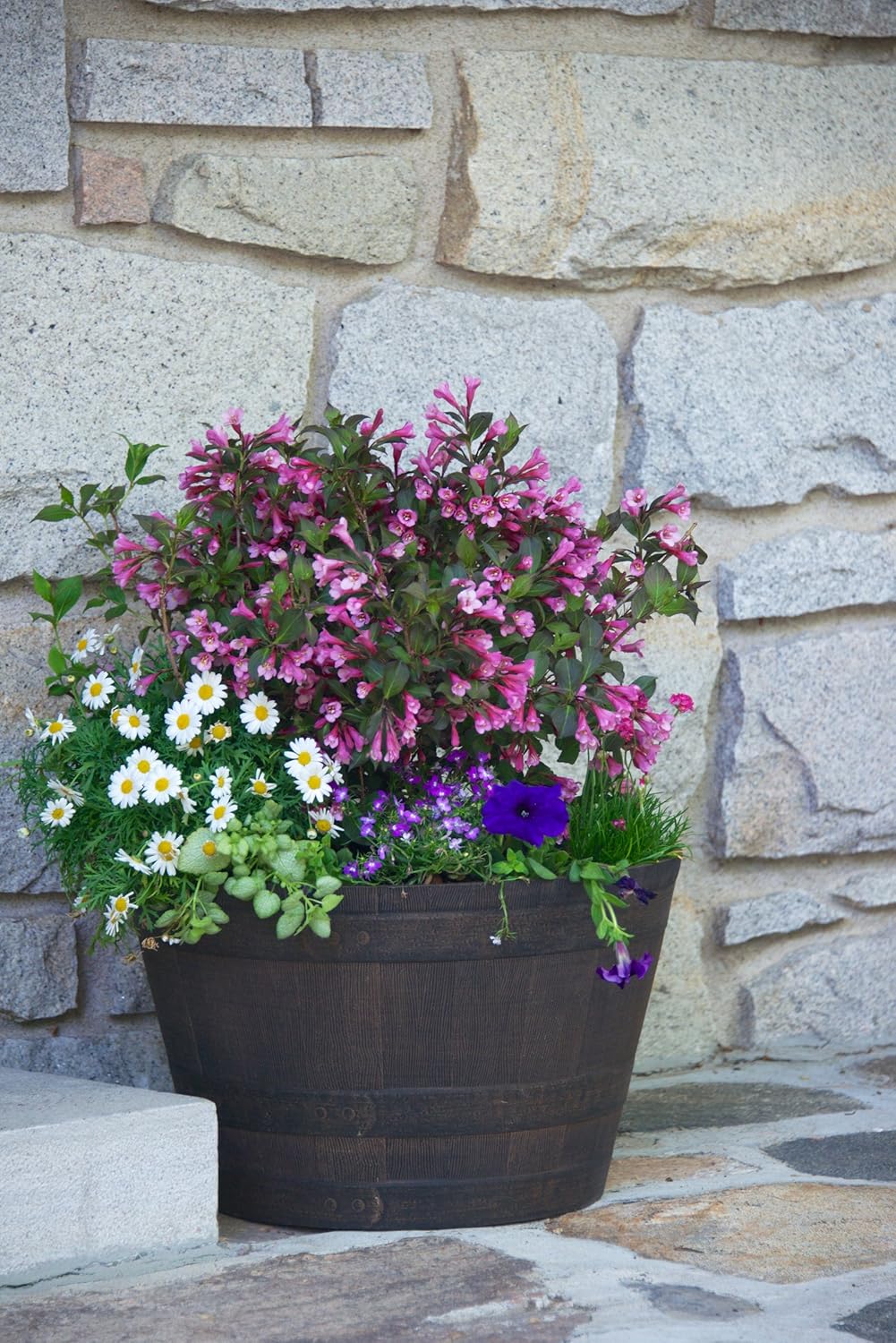 20.5" Resin Whiskey Barrel Planter, Kentucky Walnut Brown O205
