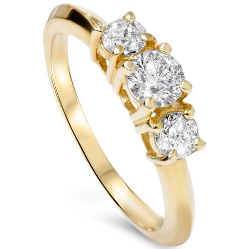 1ct Three Stone Diamond Engagement Ring 14K Yellow Gold B5837