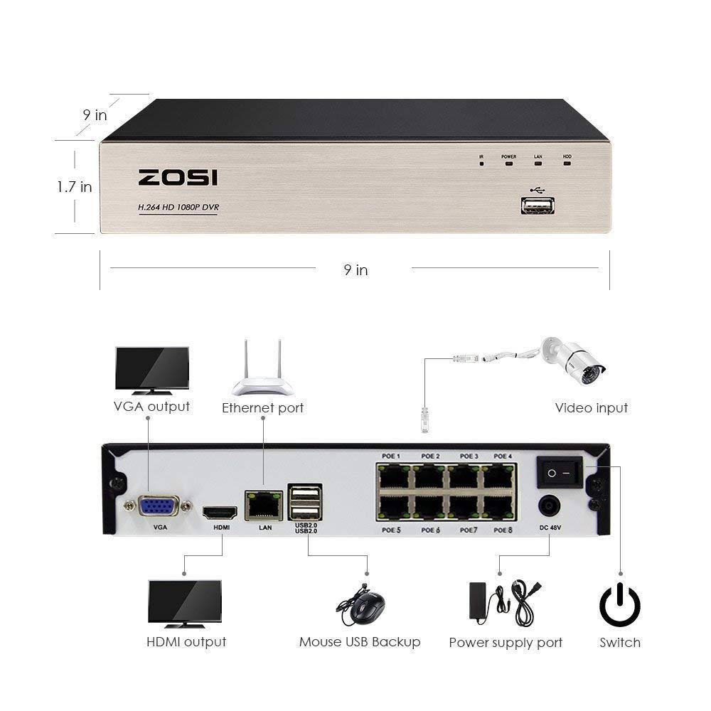 1080p PoE 8-Channel 1TB Hard Drive DVR Security Camera System with 4-Wired Bullet Cameras V3978