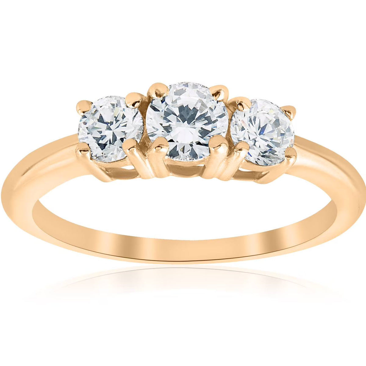 1ct Three Stone Diamond Engagement Ring 14K Yellow Gold B5837
