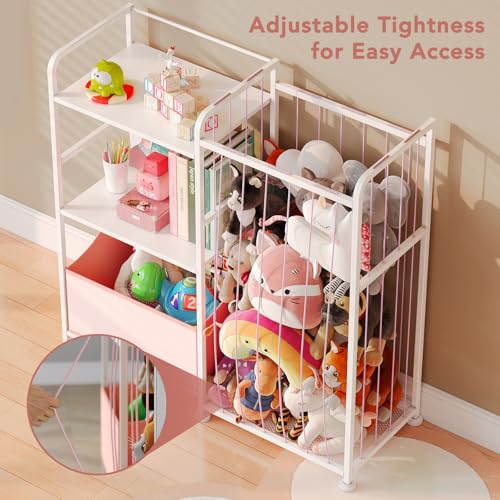 2-Tier White Stuffed Animal Storage Bookshelf with Toy Organizer Y51000