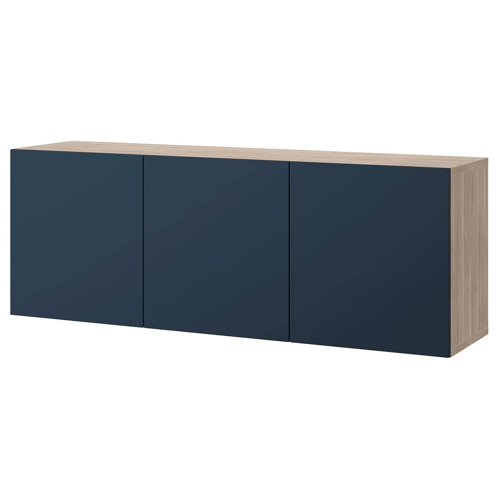 Walnut Effect Light gray Blue Wall-Mounted Cabinet Combination 180x42x64 cm I584999