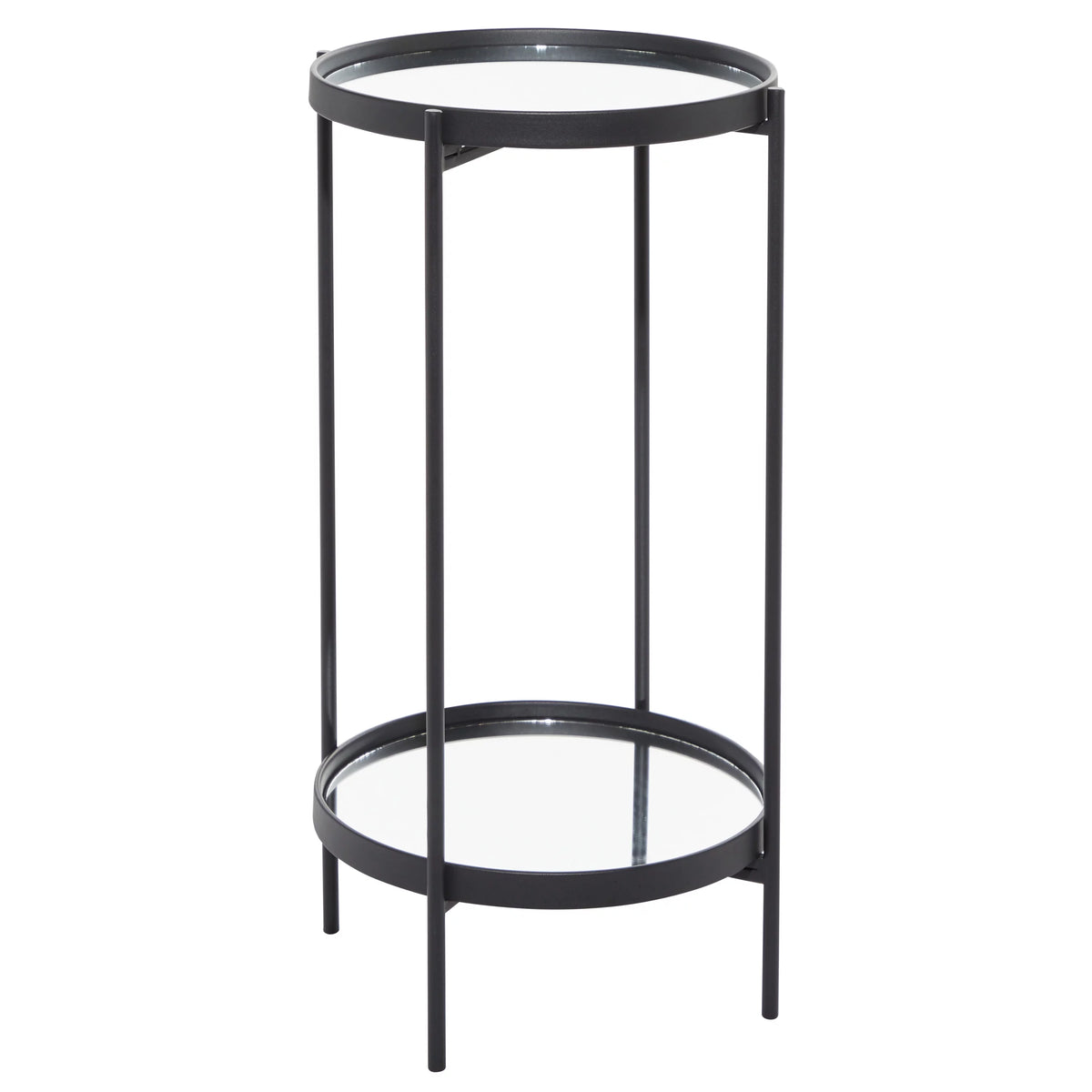 15" x 28" Black Metal 2 Level Accent Table with Mirrored Glass Top M45540