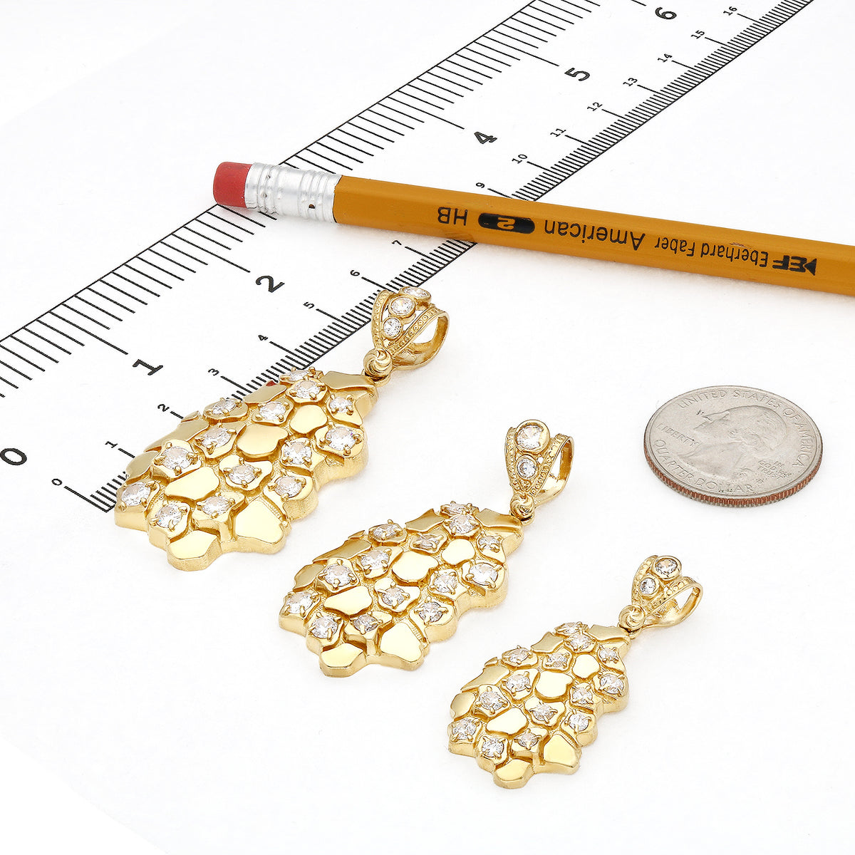 10K Yellow Gold Simulated Diamond Nugget Pendant 1.5"-2.3" P529414