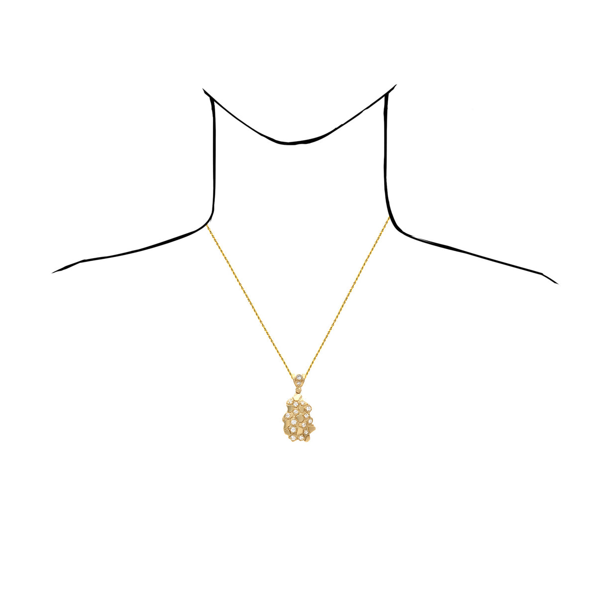 10K Yellow Gold Simulated Diamond Nugget Pendant 1.5"-2.3" P529414