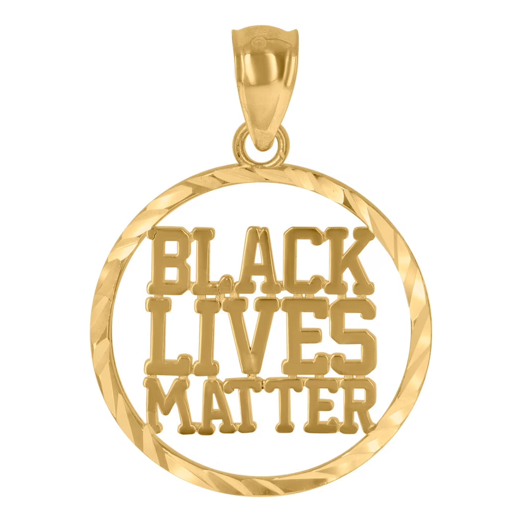 10k Yellow Gold Black Lives Matter Talking Charm Pendant Necklace T295942