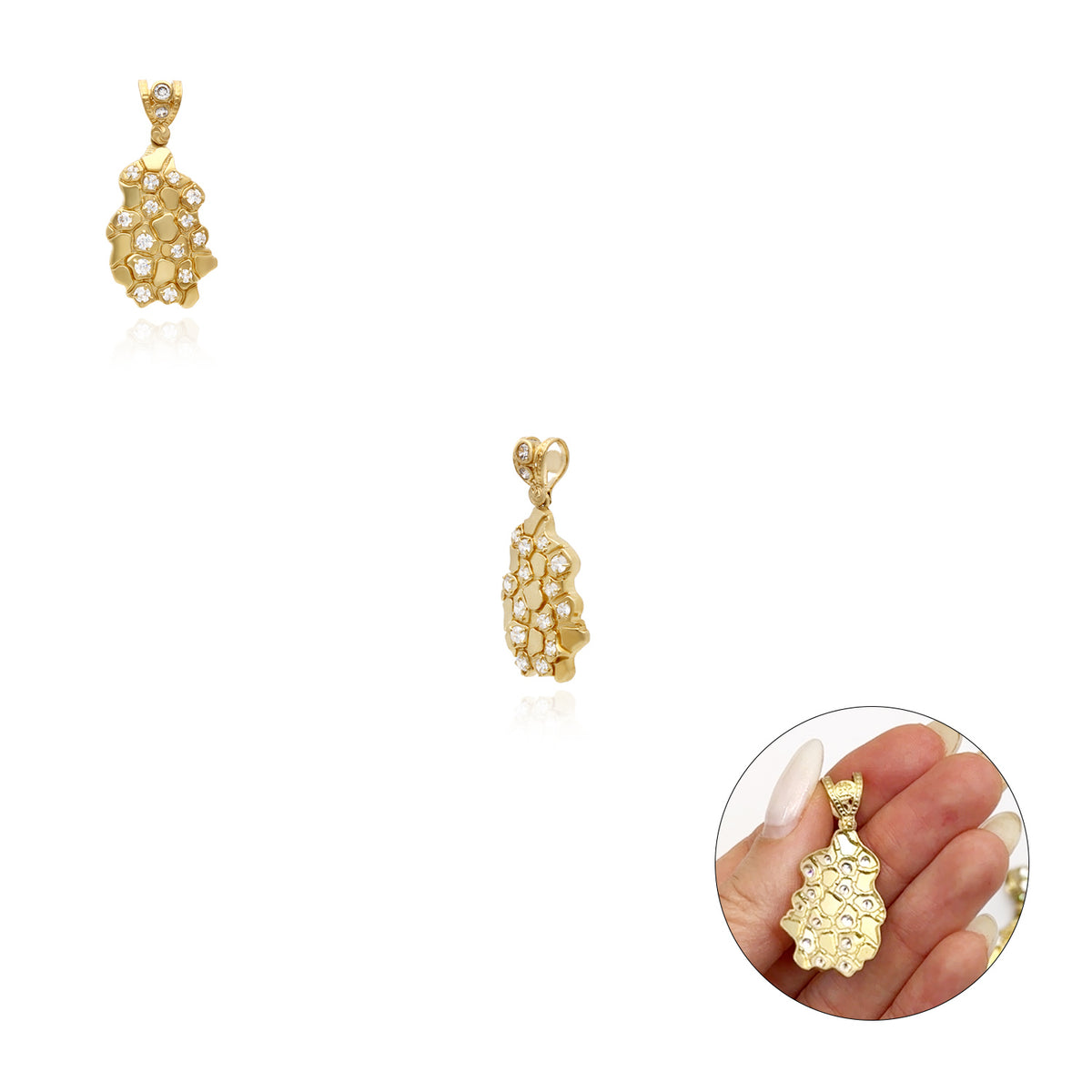 10K Yellow Gold Simulated Diamond Nugget Pendant 1.5"-2.3" P529414