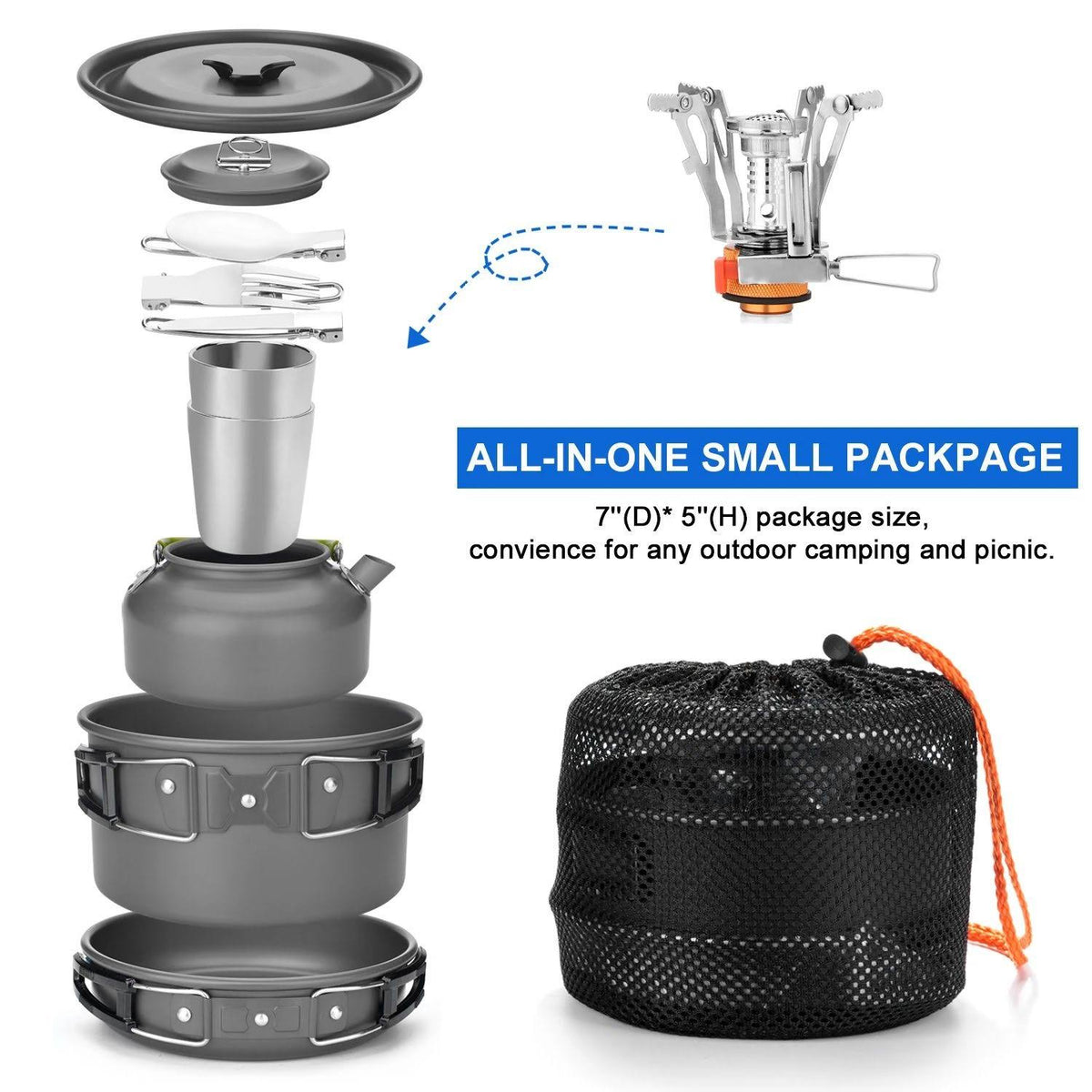 12-Piece Camping Cookware Mess Kit with Mini Stove X684770