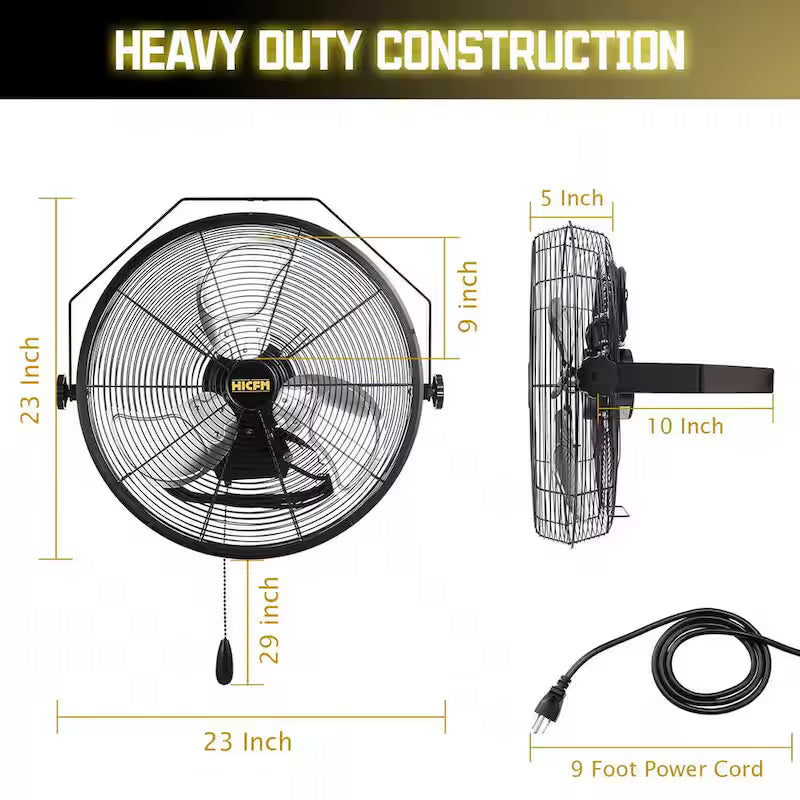 Yellow 3-Speeds Wall Fan with Metal Structure N889346