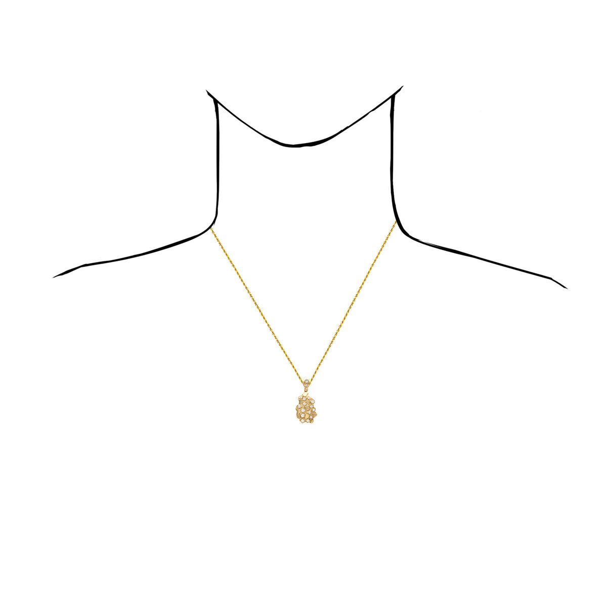 10K Yellow Gold Simulated Diamond Nugget Pendant 1.5"-2.3" P529414