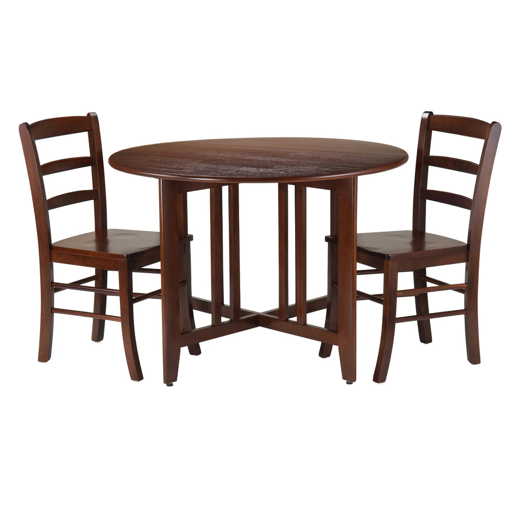 3-Pc Dining Set with Drop Leaf Table and 2 Chairs, Walnut Finish K4916