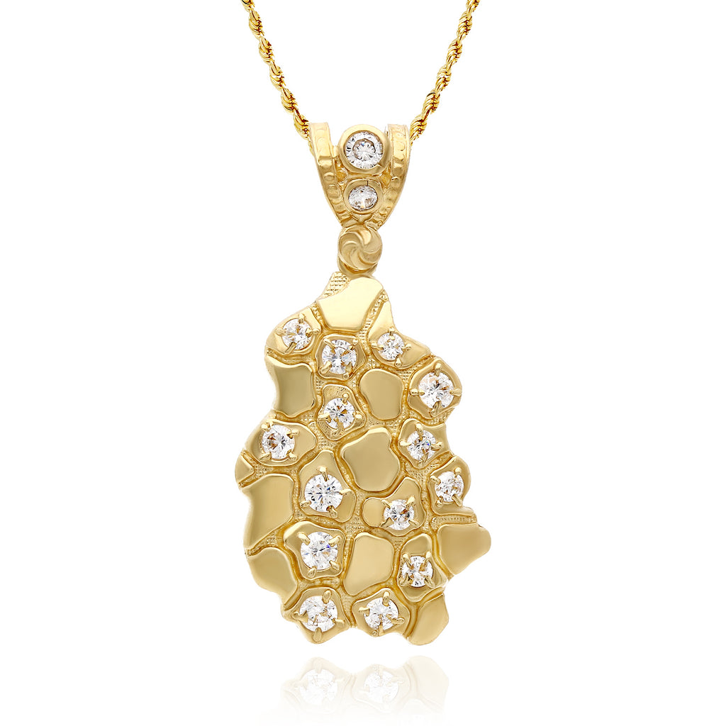 10K Yellow Gold Simulated Diamond Nugget Pendant 1.5"-2.3" P529414
