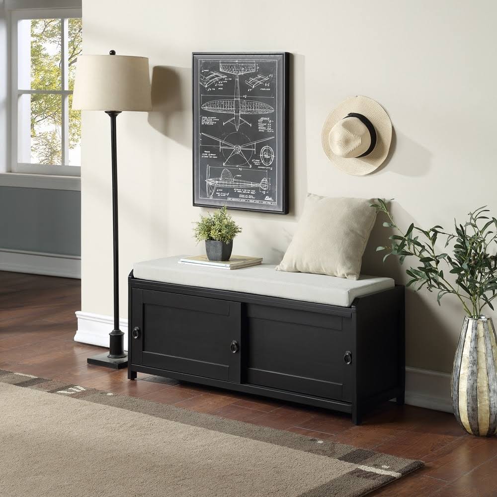 White Wood Storage Bench with Cabinets H7694