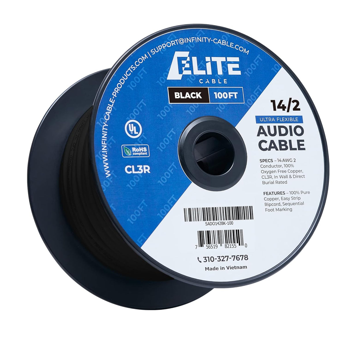 14AWG/4-Conductor White Speaker Wire Cable 500ft E32017