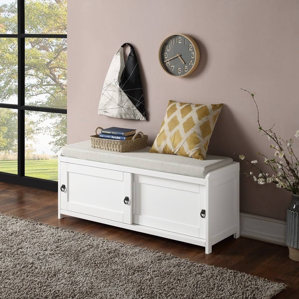 White Wood Storage Bench with Cabinets H7694