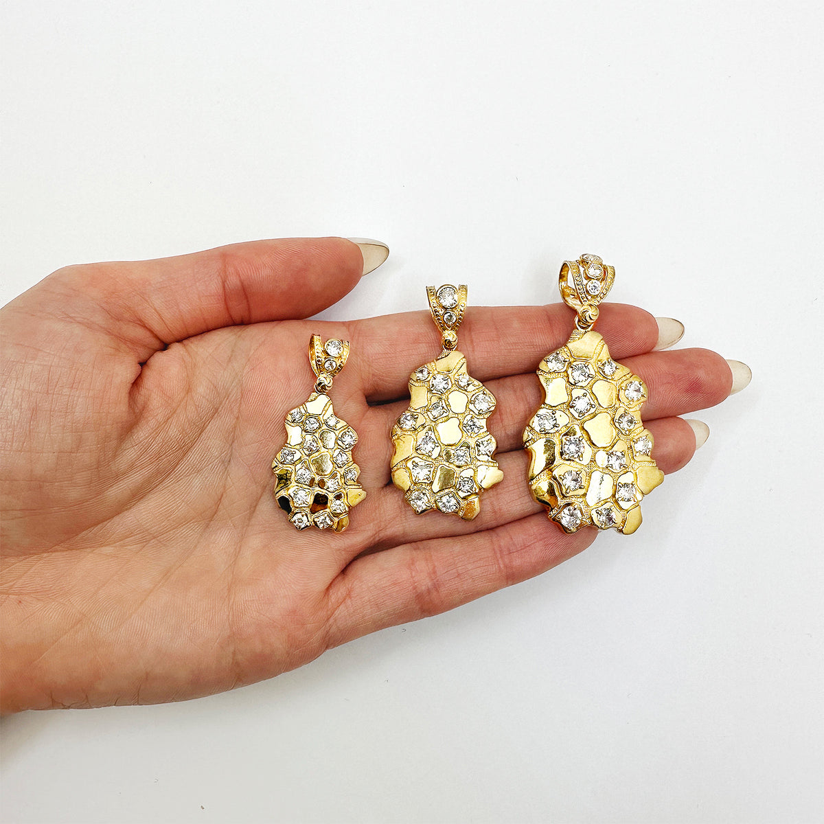 10K Yellow Gold Simulated Diamond Nugget Pendant 1.5"-2.3" P529414