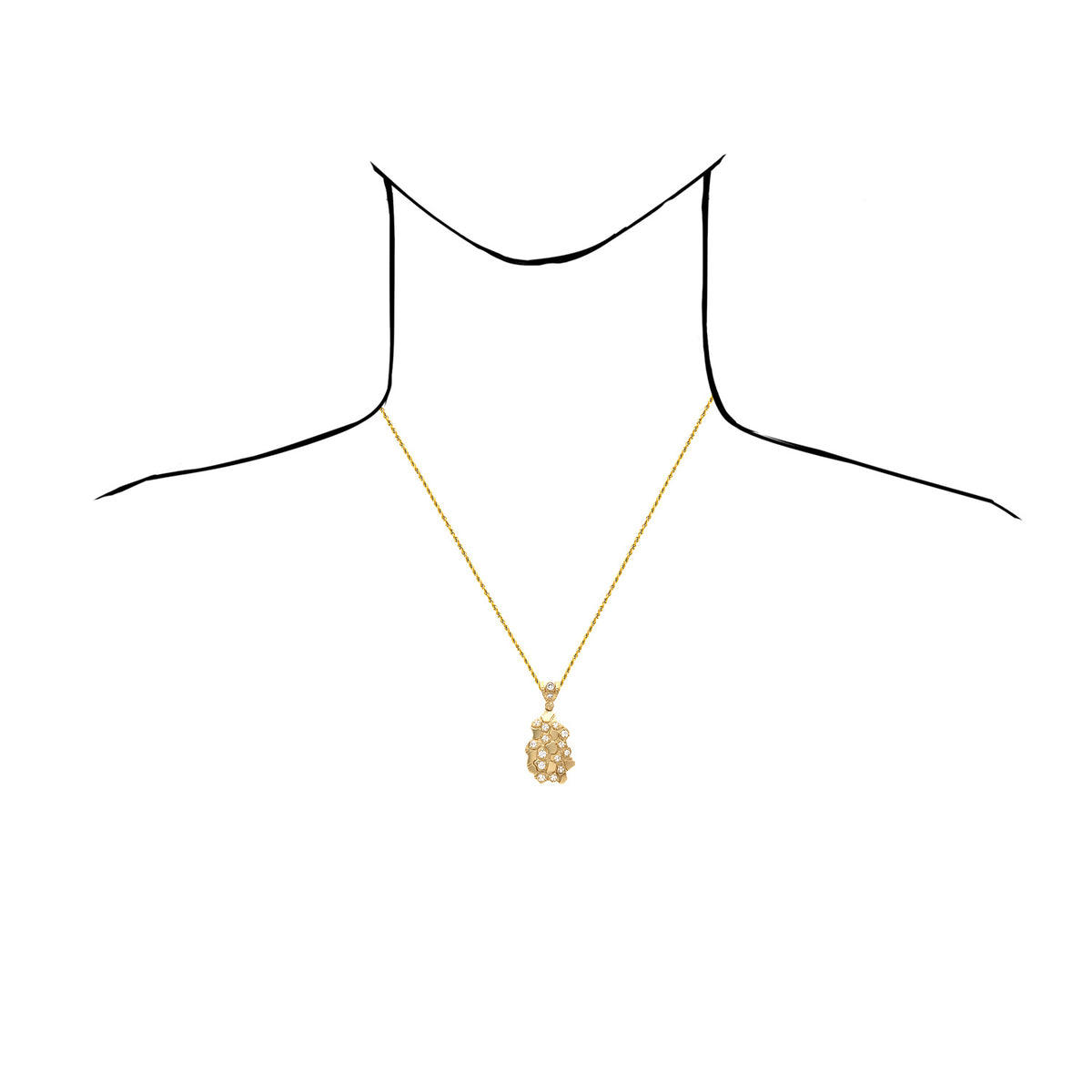 10K Yellow Gold Simulated Diamond Nugget Pendant 1.5"-2.3" P529414