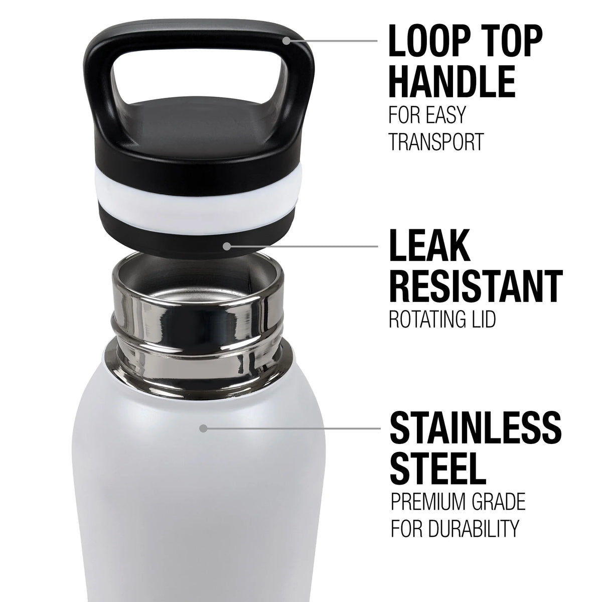 24 oz Vacuum Insulated Stainless Steel Water Bottle with Loop Cap Q379