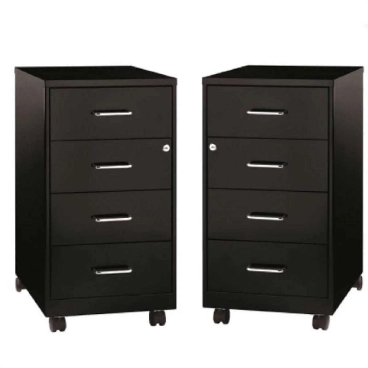2 Piece Mobile Metal Storage Cabinet Set with 4 Drawer in Black H993