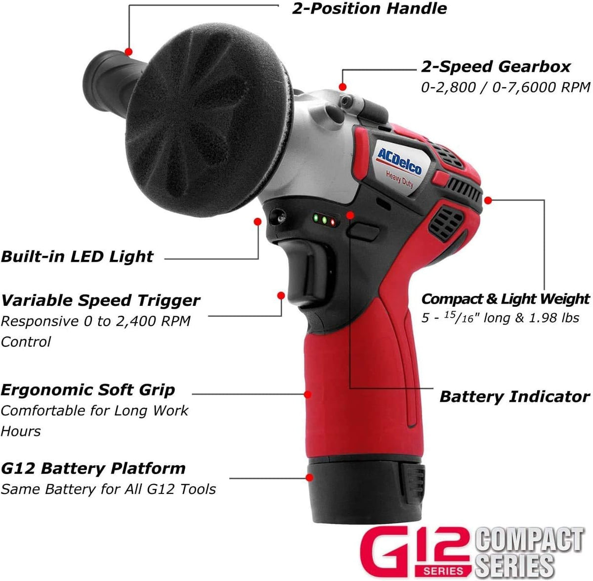 12V Cordless Li-ion Mini Polisher, Impact Wrench & Ratchet Wrench Combo Tool Kit with 2 Batteries Q577