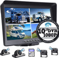 10.1 Monitor Backup Camera Built-in DVR 1080P HD 4 Split Screen IP69 Waterproof H345