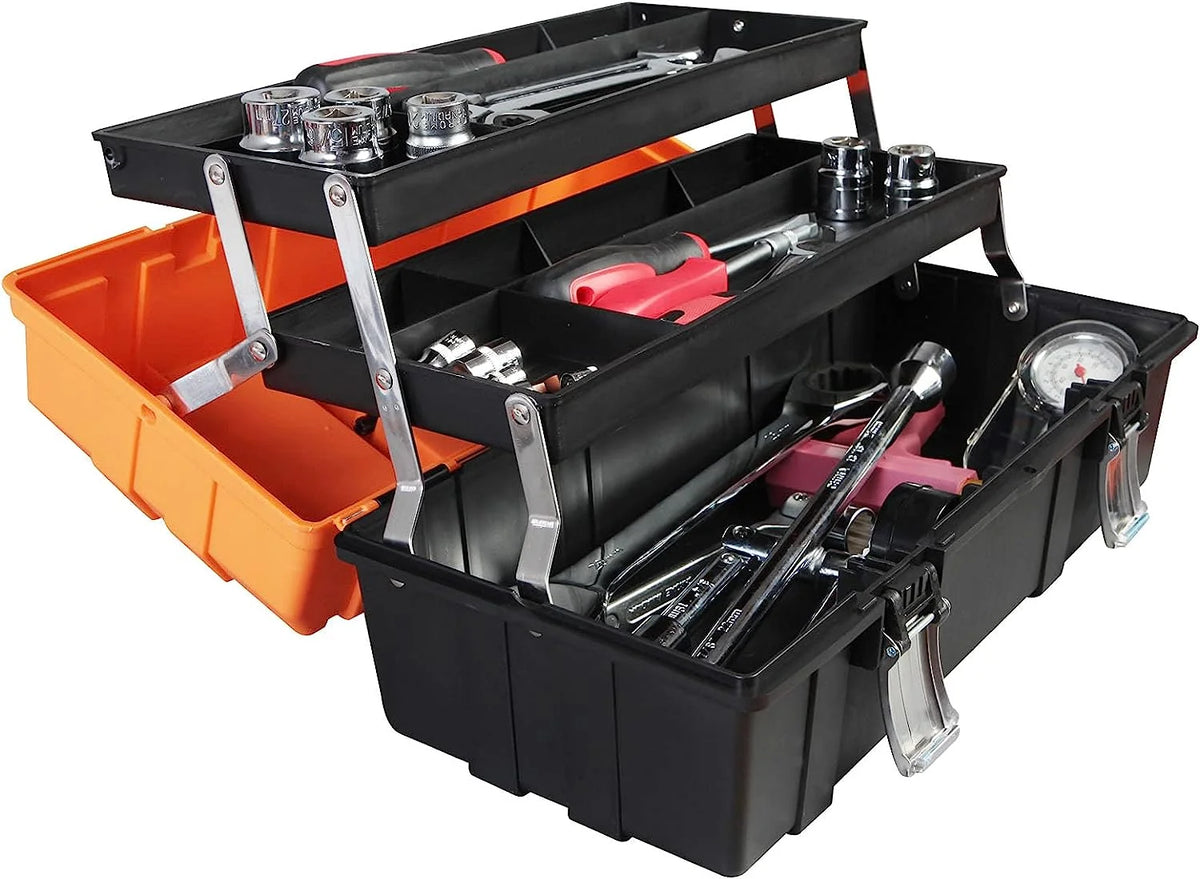 17-Inch 3-Layer Plastic Toolbox with Tray and Dividers S166