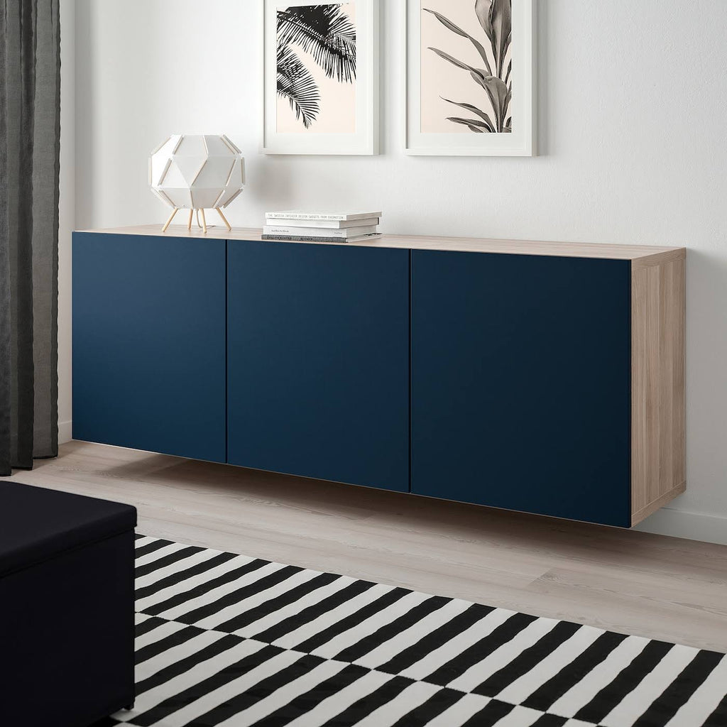 Walnut Effect Light gray Blue Wall-Mounted Cabinet Combination 180x42x64 cm I584999