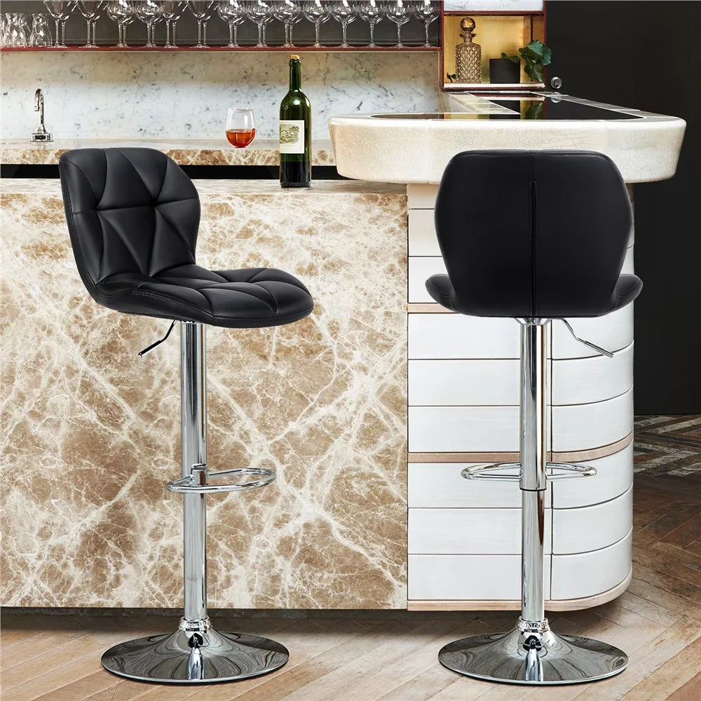 2pcs Adjustable PU Leather Swivel Bar Stools with Backrest, Black J4786