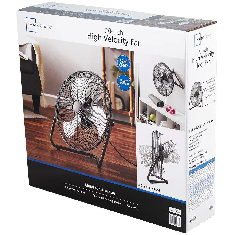 20 inch 3-Speed Steel Floor Fan, Black U796570