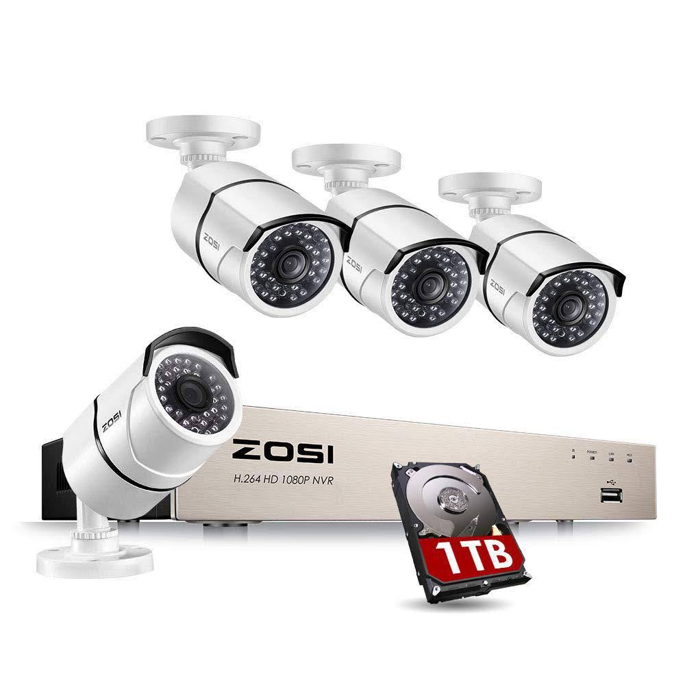 1080p PoE 8-Channel 1TB Hard Drive DVR Security Camera System with 4-Wired Bullet Cameras V3978