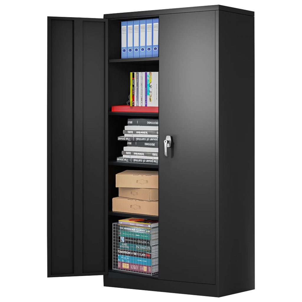 Black Steel Storage Cabinet with 4 Adjustable Shelves Q85572